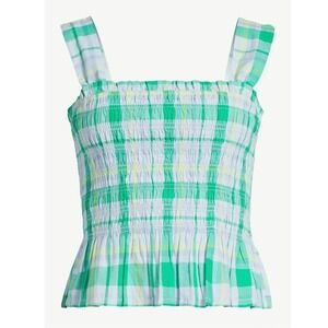 Free Assembly Womens Smocked crop Tank Size XL Green Plaid‎ cute summer top - M